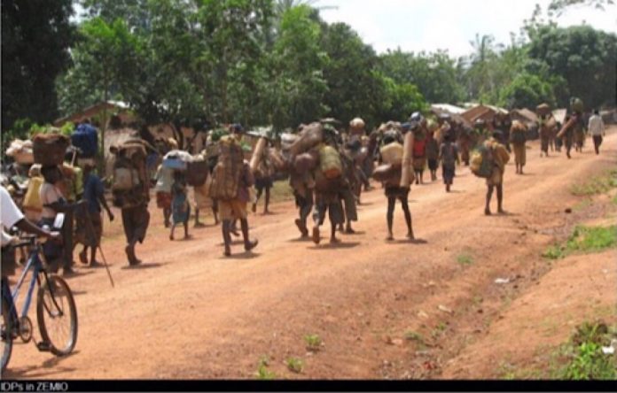 marche en groupe de la population fuyant la guerre en Centrafrique deplacement-de-la-population-en-fuite-des-attaques-des-groupes-armés-1 Centrafrique : l’ONU alerte sur les risques de famine.