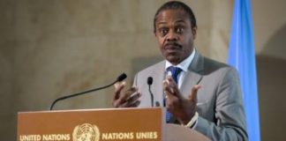 Le ministre de la Santé du Congo-Oly Ilunga-lors d'une conférence de presse à l'issue d'une réunion des Nations Unies sur Ebola