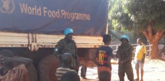 un camion du programme alimentaire à Bria en République centrafricaine