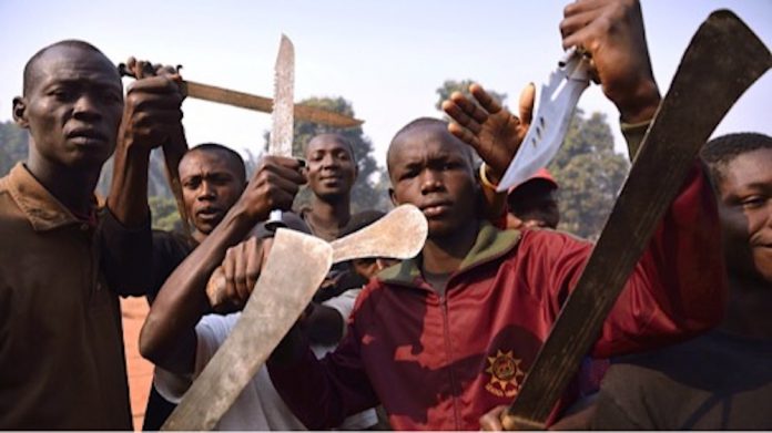 Anti-Balaka-avec-machettes-IMG_11mars2018230832 Quand l’opération du désarmement dans la Nana-Mambéré tourne à la mafia.