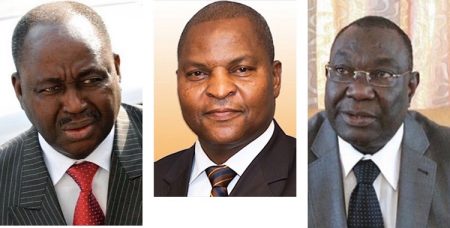 L'ancien Président François Bozizé (2003-2013) à gauche, Président Touadera (depuis 2016) au milieu et Michel Djotodia (2013-2014) à droite. Montage : Corbeaunews-centrafrique, le 28 décembre 2019.