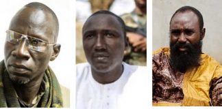 Les trois Chefs rebelles de l'ex-coalition Seleka, de gauche à droite Noureddine Adam du FPRC, Ali Darassa de l'UPC et Mahamat A-Khatim du MPC. Photo montage du CNC.