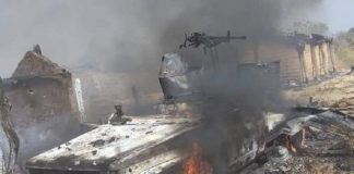Combats de Birao, un véhicule des rebelles du FPRC ciblé par les forces de la Minusca a pris feu le 16 février 2020 par corbeaunews