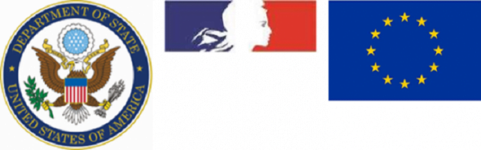 logo département americain et france et union européenne logo-département-americain-et-france-et-union-européenne RCA : Communiqué conjoint Etats-Unis-France-UE sur le 1er anniversaire de l'Accord de paix.