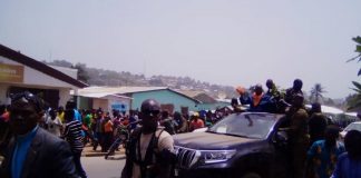 Arrivée à Bouar, dans la préfecture de Nana-Mambéré, le 13 mars 2020 de l'ancien Président de la République François Bozizé. Photo CNC / Cyrille Jefferson Yapendé.