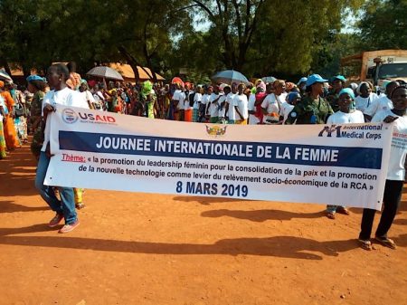 Marche des femmes de Bria lors de la journée internationale de la femme le 8 mars 2019. Photo CNC / Moïse Banafio