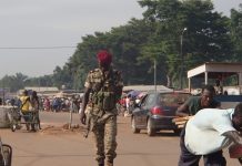 La barrière du PK12 à la sortie nord de Bangui. Photo CNC / Fortuné Bobérang.