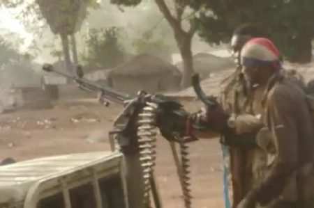Des rebelles du FPRC à Ndélé, le 29 avril 2020, lors des affrontements avec les combattants du RPRC. Photo CNC / Moïse Banafio