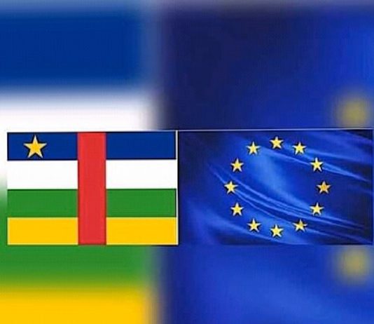 drapeau de l'union européenne combiné avec celui de la république centrafricaine 750x750