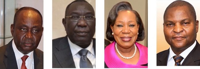 De gauche à droite, les ex-chef d'État centrafricains François Bozizé,, Michel Djotodia, Catherine Samba-Panza et l'actuel Président de la République Faustin Archange Touadera. Photos combinées par CNC bozize-djotodia-samba-panza-et-touadera RCA : l’opposant Joseph Bendounga dépose plainte contre Touadera et 3 de ses prédécesseurs