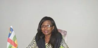 Madame la ministre des Affaires Étrangères et des Centrafricains de l'Etranger - Sylvie Baïpo Temon dans la salle de conférence dudit département copyright CNC Jefferson Cyrille YAPENDE