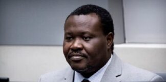 L'ex-chef de la fédération de football de la République centrafricaine Patrice-Edouard Ngaissona ors de sa comparution initiale devant les juges de la CPI à La Haye, aux Pays-Bas, le 25 janvier 2019