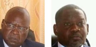 L'ancien premier ministre Simplice Mathieu Sarandji à gauche, et l'actuel premier ministre Firmin Ngrebada à droite. Photo combinée par CNC le 24 février 2021