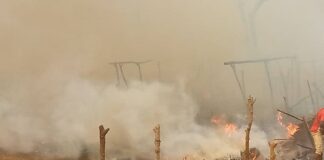 Incendie au camp des déplacés de l'église Elim d'Alindao, le 6 mars 2021. Photo CNC