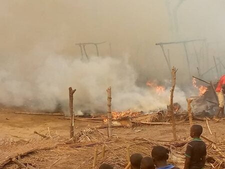 Incendie au camp des déplacés de l'église Elim d'Alindao, le 6 mars 2021. Photo CNC