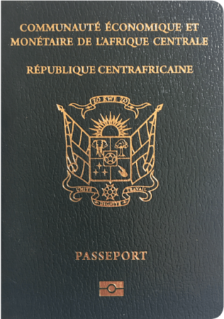 spécimen de passeport centrafricain à l'intérieur de l'article