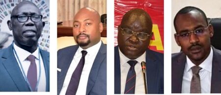 Des gauche à droite, le premier ministre Félix Moloua, suivi du ministre de l'économie Hervé Doba, puis du ministre de la justice Aurnaud Djoubaye Abazène et le ministre de l'élevage Hassan Bouba