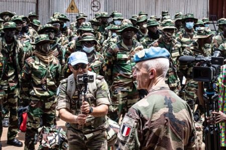 Arrivée à Bangui des casques bleus sénégalais de la force de réaction rapide de la Minusca le 16 avril 2022
