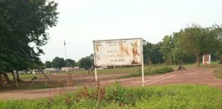 Pancarte de l'hôpital de Ngakobo, dans la préfecture de la Ouaka, au centre de la République centrafricaine. Photo CNC / Bertrand Yékoua