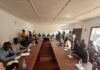 Vue de la salle lors de la conférence de presse du BRDC au siège du parti PATRIE à Bangui