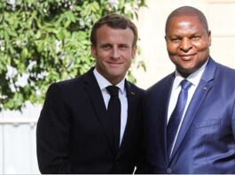Le Président français, Emmanuel Macron et son homologue centrafricain Faustin Archange Touadera , à Pari, le 5 septembre 2019. CopyrightAFP