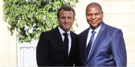 Le Président français, Emmanuel Macron et son homologue centrafricain Faustin Archange Touadera , à Pari, le 5 septembre 2019. CopyrightAFP