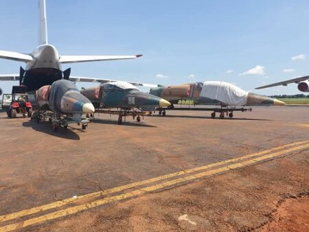Les avions de chasse de la société Wagner de localisés en Centrafrique et entreposés au camp de l'armée de l'air à Bangui 2
