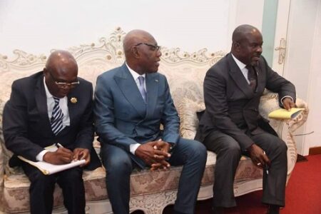 Les leaders de l'opposition démocratique constructive reçus par le président Touadera De gauche à droite , Nalké Doroko, Chantal Jean-Édouard Koyambonou