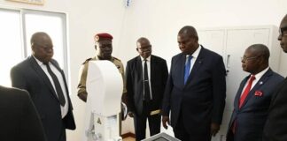 Le putschiste de Bangui, Faustin Archange Touadera lors de l'inauguration du centre épidémiologique au PK24