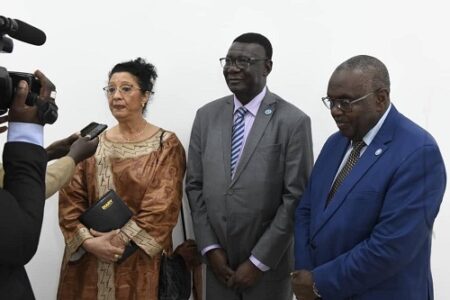 La délégation de la Mission d'Observation de la Communauté Économique des États de l'Afrique Centrale reçue à la présidence de la République à Bangui