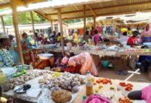 Couvre-feu dans la région de Ferti : le commandant-chef du détachement de l’armée nationale à Kaga-Bandoro décrète sa propre loi et ramène le couvre-feu à 20 heures Vue animée du marché de Kaga-Bandoro avec des femmes vendant divers produits alimentaires Animation-et-diversite-au-marche-de-Kaga-Bandoro Kaga-Bandoro : des buffets en plein air avec une touche de saleté naturelle