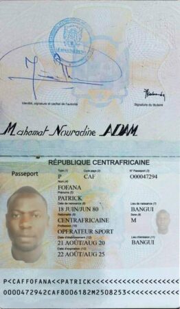 une copie du passeport d'un escroc du diamant et or en Centrafrique 