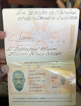 L'une de copie du passeport centrafricain délivré à un sujet tchadien depuis Bangui, alors que l'intéressé se trouvait à Douala