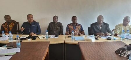 Conférence de presse des leaders de l'opposition centrafricaine BRDC à Bangui, illustrant l'article sur Pas d'élections sans réformes : l'opposition pose ses conditions à Touadéra