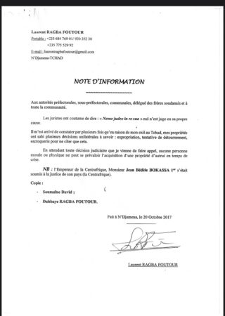 Une note de monsieur Laurent Ragba Fautour