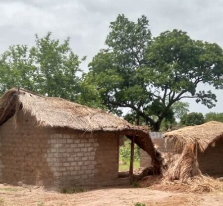 L'une des habitation détruites par une pluie à Nanga-Boguila, dans l'Ouham, au nord-ouest de la RCA