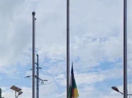 Cérémonie de la levée du drapeau au building administratif à Bangui